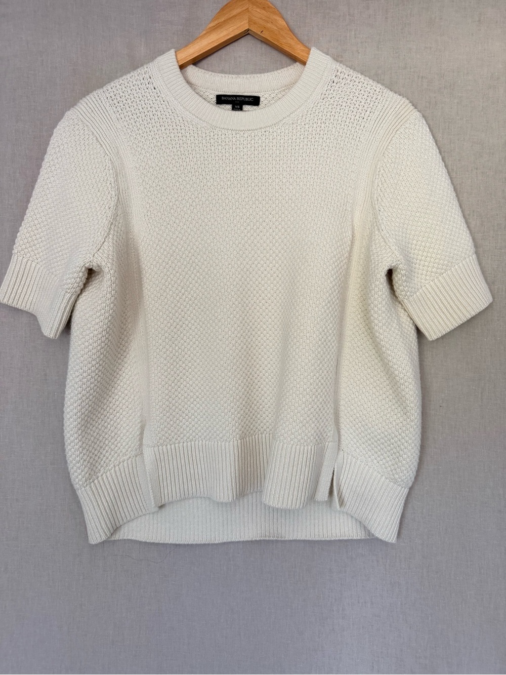 Banana Republic Oversized Textured Knit Sweater Ivory Cotton Blend Short Sleeve - Picture 2 of 12